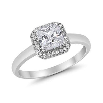 Wedding Ring Princess Cut Simulated CZ 925 Sterling Silver